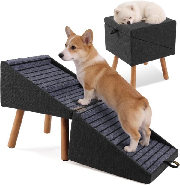 Small Dog Stairs: 2-in-1 Steps and Ottoman for Comfort, Safety, and Accessibility